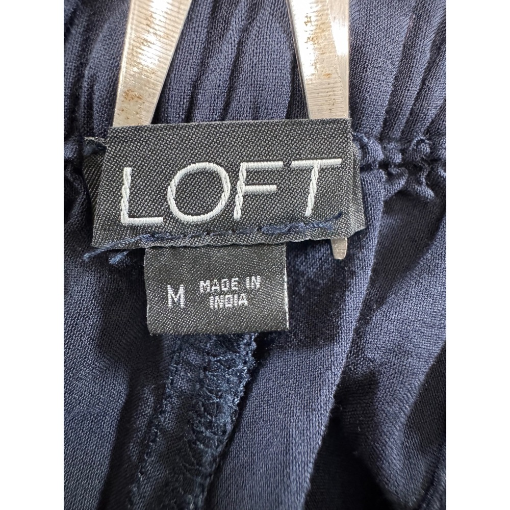 LOFT Womens Navy Blue Eyelet Hem Wide Leg Crop Pants Size M Viscose Pull On - Picture 2 of 9
